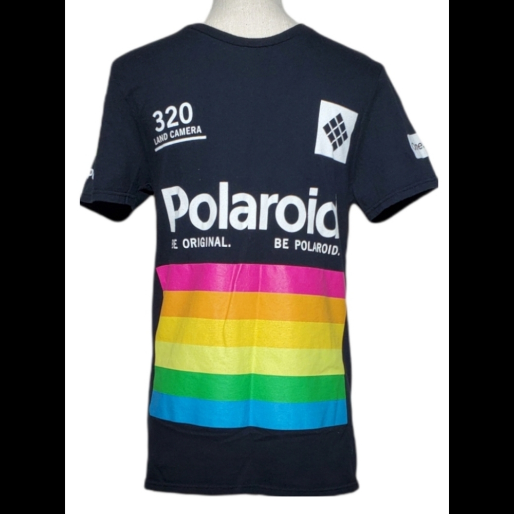 Polaroid Shirt Unisex Small Black Rainbow Short Sleeve Crew Neck